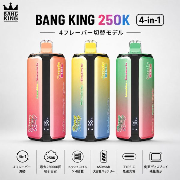 Bang King 250K Quads 4-in-1｜4フレーバー切替・最大250000回吸引対応VAPE